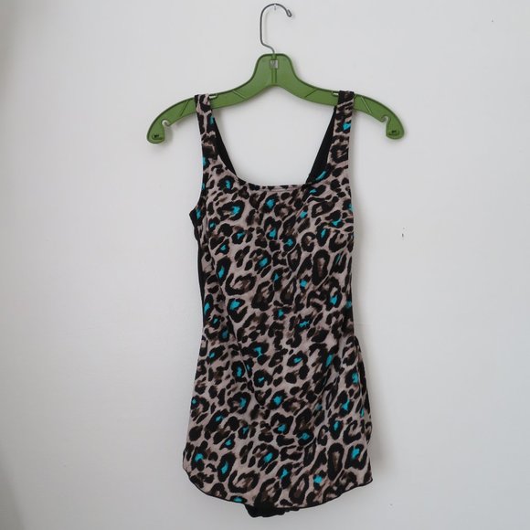 Leopard Print One Piece Swimsuit with Built-in Bra and Skirt - Picture 2 of 9